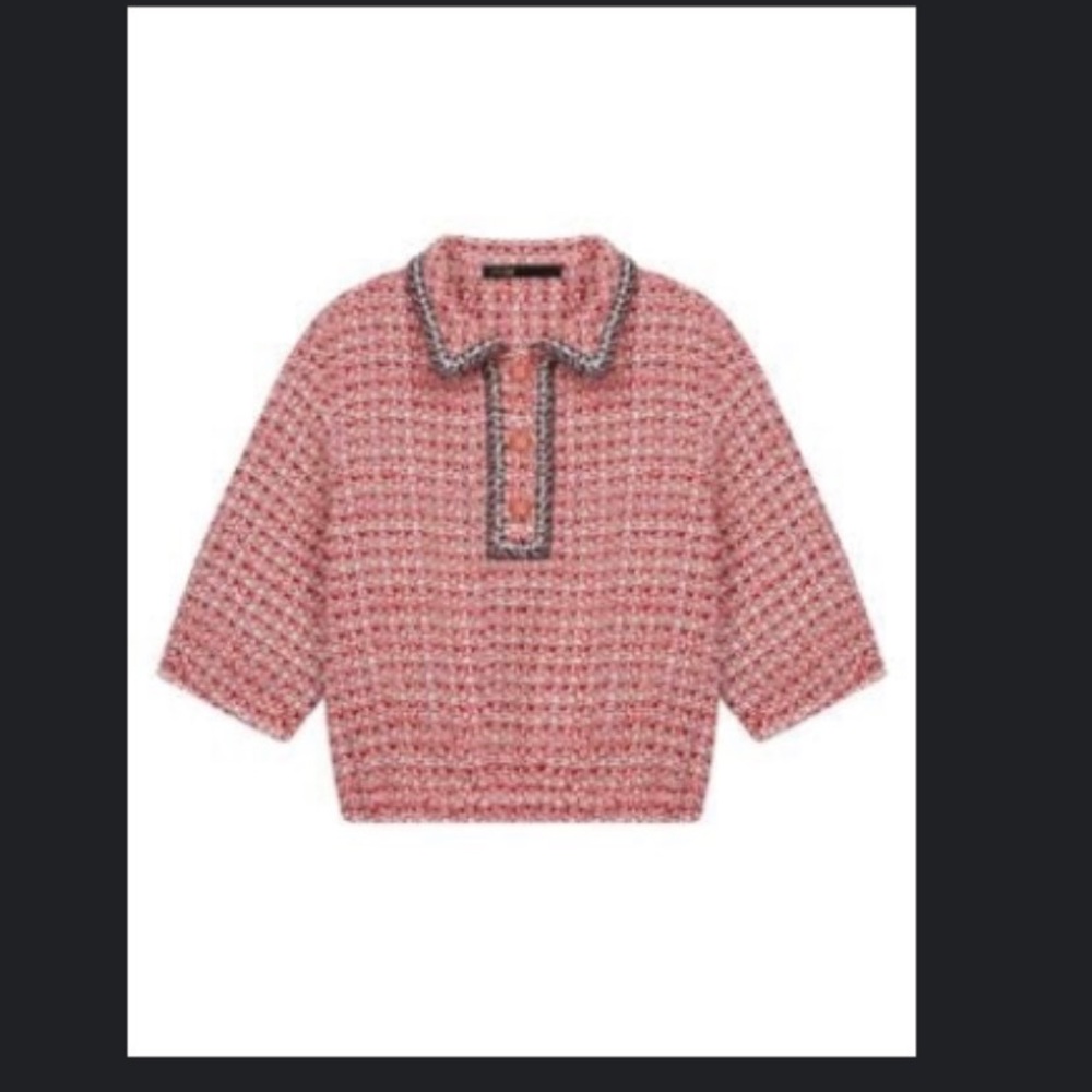Maje Tweed cropped polo shirt